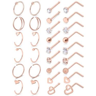 Imagem de Oicctyzio Piercing de nariz de 20 g, piercing de argola hipoalergênico, multicolorido, aço cirúrgico para mulheres e homens, Metal, Zircônia cúbica