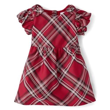Imagem de The Children's Place Vestidos elegantes de manga curta para bebês meninas e crianças pequenas, Xadrez ocre vermelho, 5 Anos