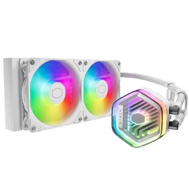 Imagem de Cooler Master 240 Atmos White High Performance Close-Loop AIO Liquid Cooler, R9|i7 Dual Chamber Pump, Customize Cover, Sickleflow Edge PWM, aRGB Lighting, AMD Ryzen AM5|4,