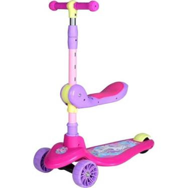 Imagem de Patinete Infantil 2 em 1 com Assento, 3 Rodas, Altura 93 cm, Rosa