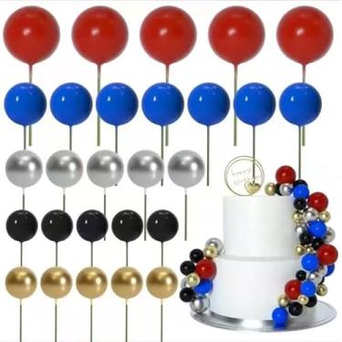 Imagem de LZGXZF 50 peças de topo de bolo de bolo de feliz aniversário vermelho azul prata preto emparelhado com balões de espuma dourada decoração de bolo de aniversário meninos e meninas ou homens e mulheres