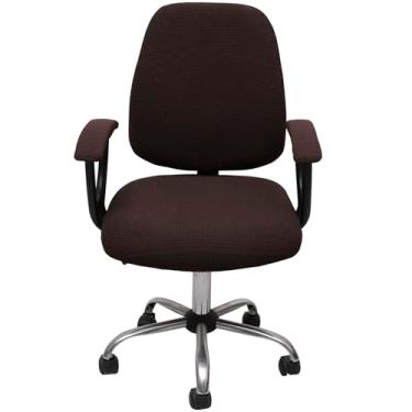 Imagem de Melaluxe Capa para cadeira de escritório com capas de apoio de braço, capa de cadeira de mesa elástica universal, capas para cadeira de computador - café escuro