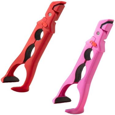 Imagem de Grippers de placa quente de cabeça dupla 3 em 1, Gripper de placa anti-escaldante para tigelas, pratos e vapores, ferramenta de cozinha de silicone resistente ao calor com fechadura (Red+Pink)