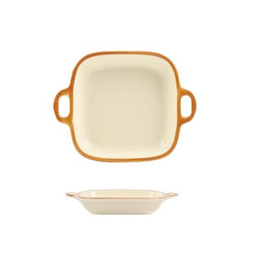 Imagem de Prato quadrado binaural de cerâmica com cor esmaltada para uso doméstico, creme fresco, vento-19 cm
