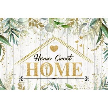 Imagem de ZJRBJB 3 x 2,4 m, decoração de festa de inauguração de casa, decoração de casa doce, folhas de eucalipto, novo fundo de casa, primavera, branco, madeira, aniversário, recém-nascido, revelação de