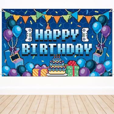 Imagem de Cenário de Feliz Aniversário de Videogame, 180x110cm Tema Jogos Lembrancinhas para Festa Banner Aniversário Videogame para Meninos Homens Adolescentes Decoração Festa