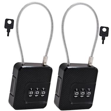 Imagem de Bstsilver Pacote com 2 cadeados de combinação seguro, cadeado interno de academia com código personalizável de 3 dígitos para armário de mochila de bagagem, trava de cabo para escritório de locatário