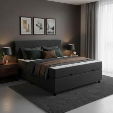Imagem de Cama Box Casal com Colchão Embutido e Baú com Pistão a Gás - KHOUSE, g