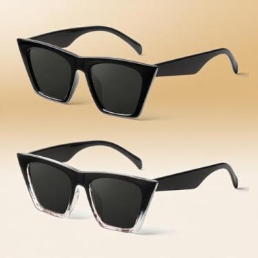 Imagem de Óculos de sol polarizados para mulheres, óculos de sol olho de gato com estilo retrô para compras, festas, viagens, 02 preto/cinza