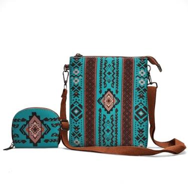 Imagem de Bolsa tiracolo feminina de lona, transversal, bolsa de ombro boho, bolsa de ombro com pequeno porta-cartões e alça removível, Verde, Large