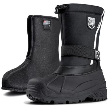 Imagem de FREE SOLDIER Botas de neve masculinas isoladas à prova d'água calçados de inverno antiderrapantes para uso ao ar livre com forro removível (preto, 12)