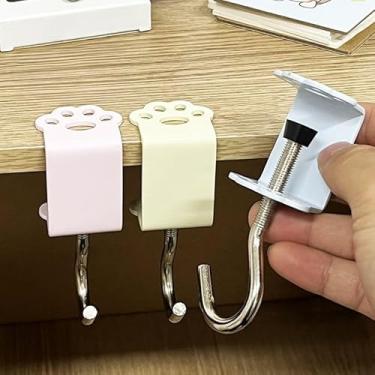 Imagem de 1 pç bolsa escolar de mesa de cor aleatória, gancho de metal, desenhos animados, removíveis, resistentes, ganchos fixados por porcas, ferramentas multifuncionais de armazenamento