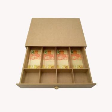 Imagem de Caixa Organizadora Dinheiro, Caixa Gaveta Dinheiro Mdf Cédulas E Moedas 4 Divisórias