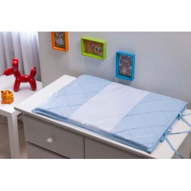 Imagem de Trocador para comoda de Bebê Azul bebe com Branco Nervurado Bordado Tr