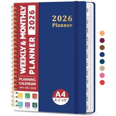 Imagem de Agenda 2026, agenda semanal e mensal, janeiro de 2026 a dezembro de 2026, agenda de calendário de capa dura com abas para mulheres e homens, bolso interno, encadernação espiral, perfeito para