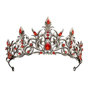 Imagem de Tiara de cristal vermelho prateado gótico para mulheres e meninas, tiara de strass vintage Dark Queen, Halloween, cosplay, fantasia de baile de máscaras, casamento, formatura, festa de aniversário