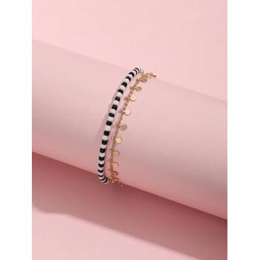 Imagem de Tornozeleira com contas de sementes douradas em camadas, 2 peças, boêmia, férias de verão, praia, preto, branco, contas, moda, vintage, Havaí, pulseira de tornozelo na perna, acessórios de joias