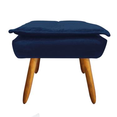 Imagem de Kit 2 Puffs Opala Suede Azul Marinho Pés Palito Castanho