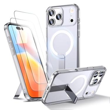 Imagem de Capa para iPhone 17 Pro Max Capinha - Compatível com MagSafe, com protetor de ecrã temperado de 2 peças, estojo ultrafino resistente a choques e quedas com suporte ajustável - Transparente