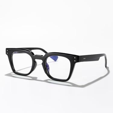 Imagem de Óculos de sol quadrados vintage para homens e mulheres premium retrô moderno clássico para dirigir, viajar, negócios, estilo casual, Armação preta/lente anti-luz azul, Lens Width: 46 Millimeters