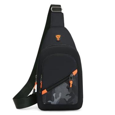 Imagem de Mochila tiracolo de ombro, mochila esportiva leve para caminhadas, bolsa de ombro com bolso frontal camuflado, Preto, Large