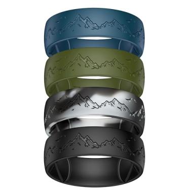 Imagem de Egnaro Anéis de casamento masculinos de silicone, pulseiras de noivado de borracha com gravação de 8,5 mm de largura, 2,5 mm de espessura, pacote múltiplo para treino, viagem, academia