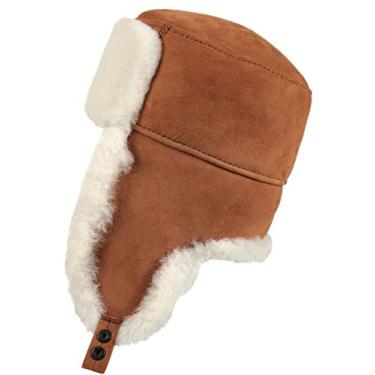 Imagem de Zavelio Chapéu masculino Shearling Sheepskin Trapper Russian Medium Cognac