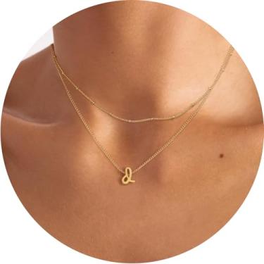 Imagem de Colar feminino com inicial em camadas, pingente de letra A-Z, gargantilha de corrente dupla, joias delicadas em camadas, estilo minimalista, 14+2in/16+2in, Aço inoxidável, Sem Pedra Preciosa