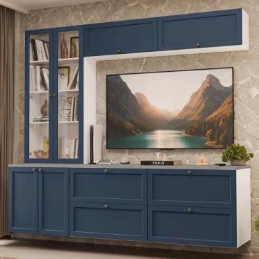 Imagem de Estante Sala De Estar Com Rack + Cristaleira 230cm Vik Madesa 01 Branc