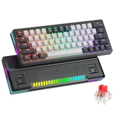 Imagem de abucow Teclado mecânico para jogos 60% com interruptor vermelho, teclado compacto com luz de fundo RGB, anti-fantasma, sem conflito, 63 teclas intercambiáveis, design ergonômico para Windows/Mac