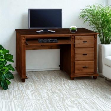 Imagem de Escrivaninha Com Porta Teclado E Pés Torneados - Castanho Envelhecido