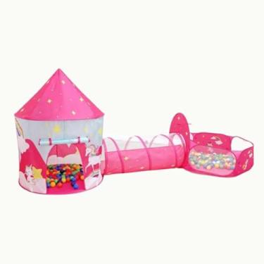 Imagem de Barraca Infantil 3 em 1 com Túnel, Tenda Castelo e com Piscina de Bolinhas, Tema Unicórnio, Rosa, Divertido