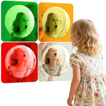 Imagem de Suteng 4 Pieces Sensory Wall Mirror, Scandinavian Natural Decor Acrylic Bubble Mirror, Bohemian Wall Decoration Sensory Toys Interior Design for Classroom Home Living Room Bedroom