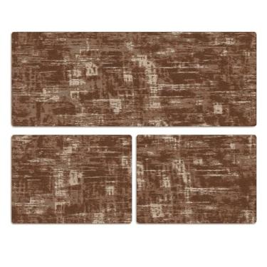 Imagem de Jogo de Tapete para Cozinha Antiderrapante 3 Peças Moderno Passadeira e Tapetinhos Decorativos (Obra de Arte Marrom)