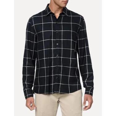 Imagem de Camisa Calvin Klein Jeans Masculina Slim Dark Plaid Flannel Xadrez Preta-Masculino