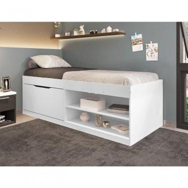 Imagem de Cama Box Sapateira Solteiro Vanessa 0,88 Branco Com Colchão - Framar Móveis