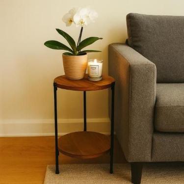 Imagem de Mesa De Cabeceira Lateral Decorativa Sofá Redonda Estilo Industrial P 