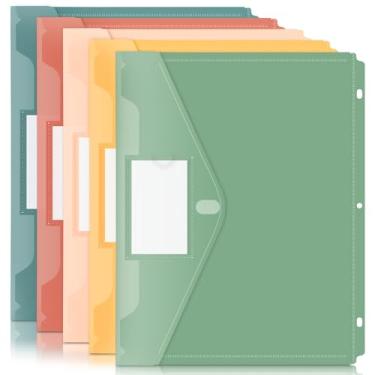 Imagem de Forvencer Bolso para fichário, pacote com 5 pastas de plástico super pesadas com fecho apertado, pastas de fichário com carregamento lateral, bolso para fichário com 3 anéis, divisórias de fichário