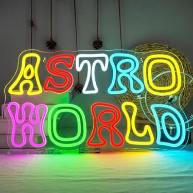 Imagem de JURONGYILU Astro World Sinal Neon Letras Neon Sinais para Decoração de Parede Sinal LED Colorido Luzes de Neon Alimentadas por USB para Quarto Sala de Estar Bar Sala de Jogos Astronomia Clube Festa