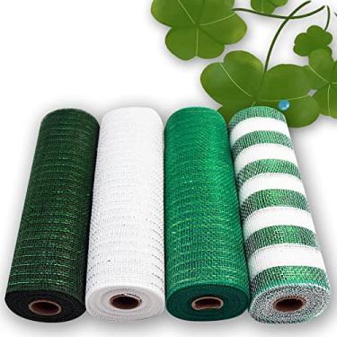 Imagem de NBHH Fita de malha de Dia de São Patrício Deco Metálico Outono Folha Metálica Branco Verde Escuro Rolos de Malha para DIY St. Patrick's Project Grinaldas Decorações de Festa Embrulhar Artesanato, 4