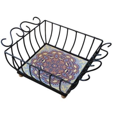 Imagem de Fruteira Mesa Ferro Azulejo Quadrada - Estilo Rústico