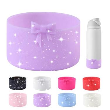 Imagem de Bota de silicone com laço de glitter para garrafa de água Owala de 947 ml, capa protetora antiderrapante para garrafas de água de aço inoxidável FreeSip, Twist e Flip - Roxo