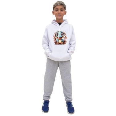 Imagem de Conjunto Moletom Canguru Infantil Menino Estampa Dinossauro Com Calça Lisa Basica Dia a Dia