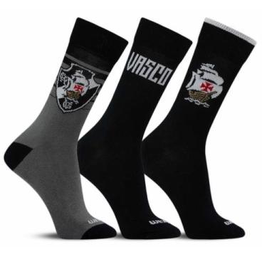 Imagem de Kit 3 pares Meia Masculina Casual Clube VASCO DA GAMA - Rikam, 7, 8, 1