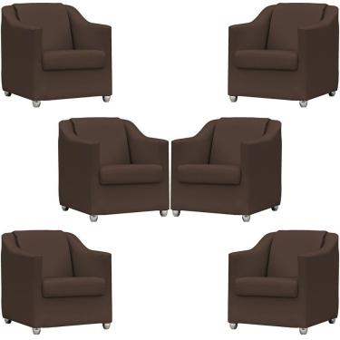 Imagem de Kit 6 Poltronas Mila Corino Cores Pé De Plástico Cromado - Marrom Corino
