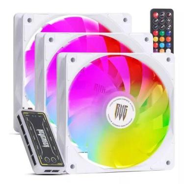 Imagem de Kit 3 Fans Cooler CPU LED RGB Com HUB Controlador e Controle - Keedi, 