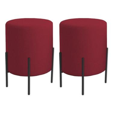 Imagem de Kit 2 Puffs Orgânicos Boucle Thor Com Pés De Ferro Preto - 7 Decor Bordo
