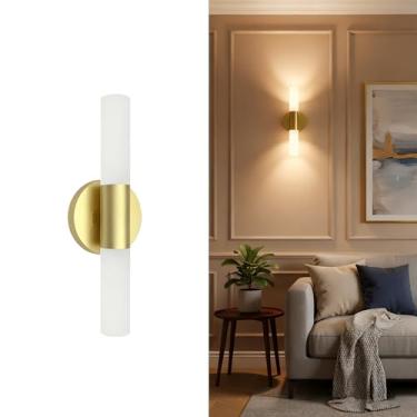 Imagem de Jolux Luzes LED de banheiro para espelho, arandela de parede regulável de 16W 1000LM com 5CCT (2700K-5000K) e interruptor de parede, luminária moderna dourada para iluminação de espelho de banheiro.