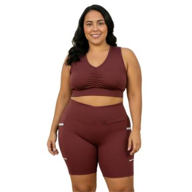 Imagem de Conjunto Fitness Plus Size Feminino Treino Academia Top Sem Bojo + Short com Bolso-Feminino