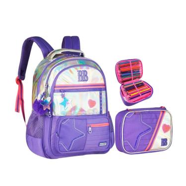 Imagem de Kit Mochila Estojo Rebecca Bonbon Costas Holográfica